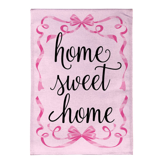 Home Sweet Home Pink Ribbon Burlap Garden Flag