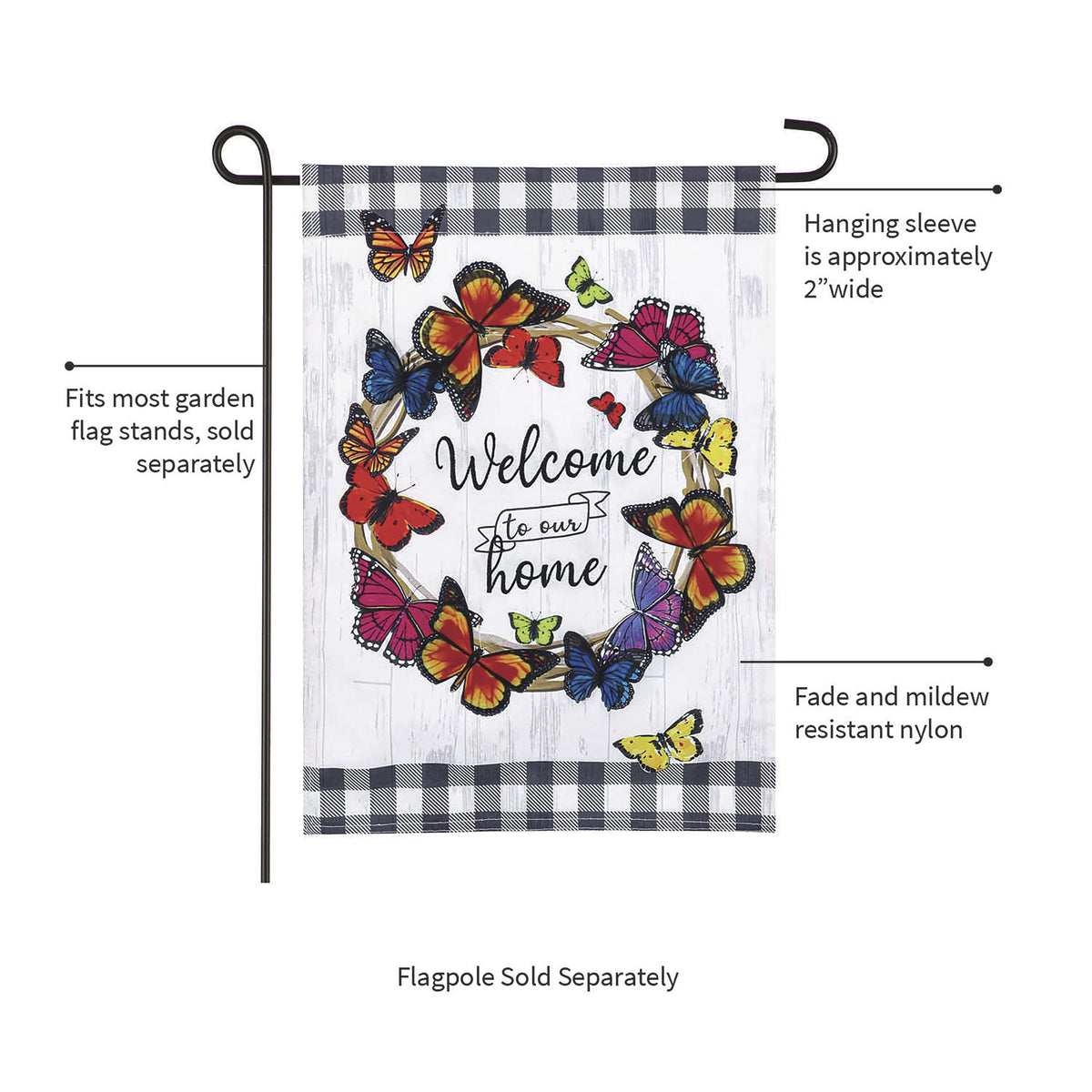 Butterfly Welcome Wreath Garden Linen Flag