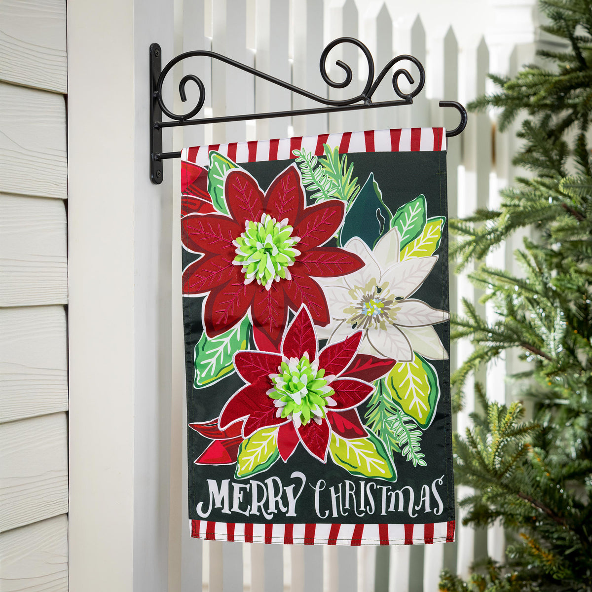 Holiday Poinsettia Applique Garden Flag
