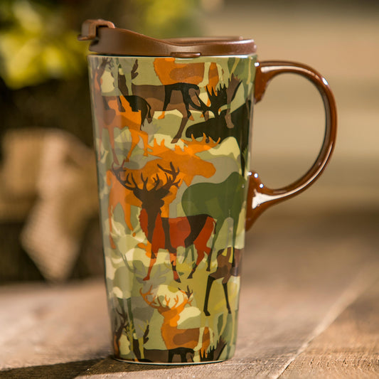 Harvest Blossom Ceramic Travel Cup, 17 OZ. ,w/box, Woodland Camouflage