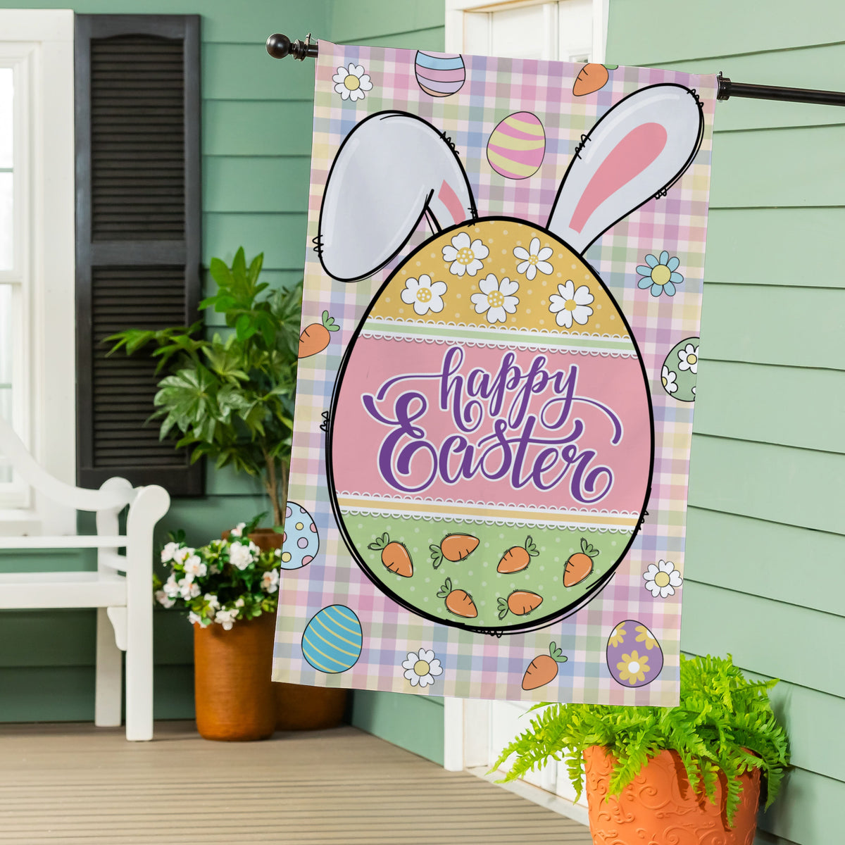 Gingham Easter Burlap House Flag