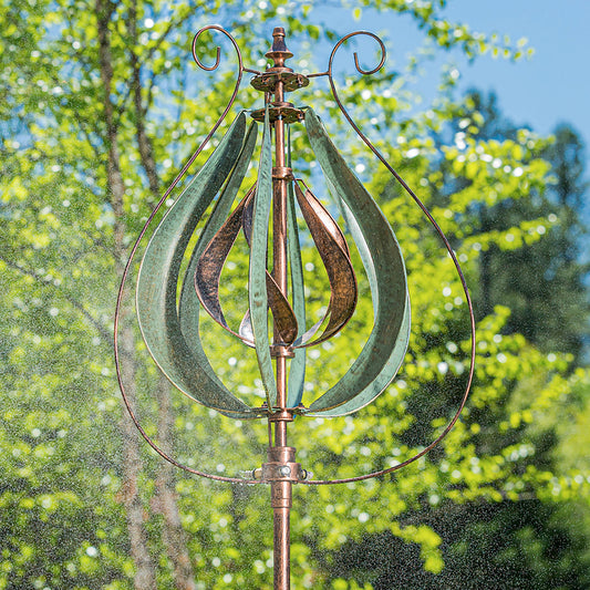 87.5"H Misting Wind Spinner, Copper and Verdigris Tulip