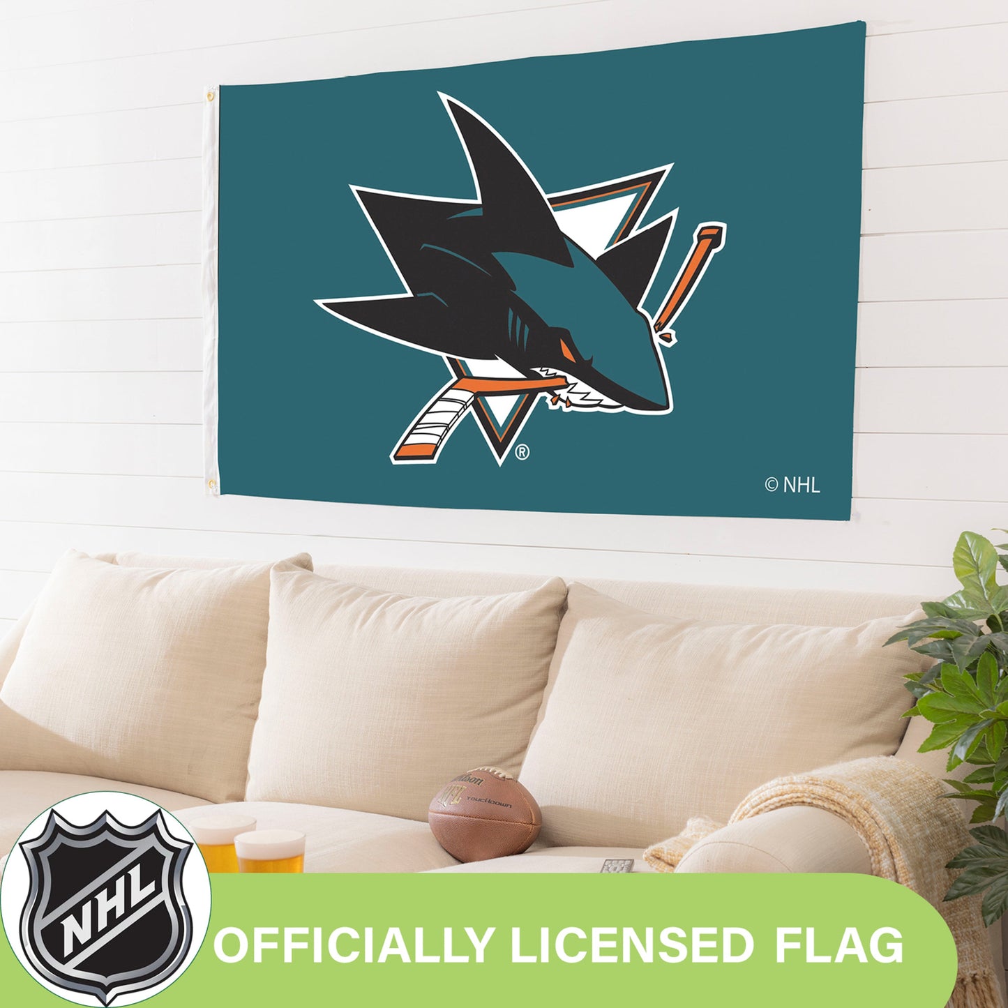 San Jose Sharks Single Sided Flag w/ 2 Grommets, 3'x5'