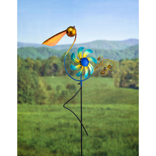 Cheerful Summer Days Windspinner Garden Stake, Yellow/blue Bird, Short