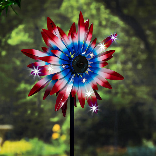 American Classic Wind Spinner, Solar with Chasing Lights Patriotic Expressions, 75"H