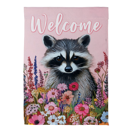 Floral Raccoon Suede House Flag