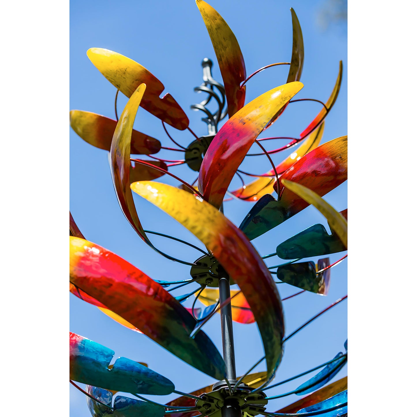 84"H 3 Tier Wind Spinner, Primary Color Ombre Waves in Motion