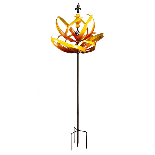 91"H Wind Spinner, Yellow Lotus