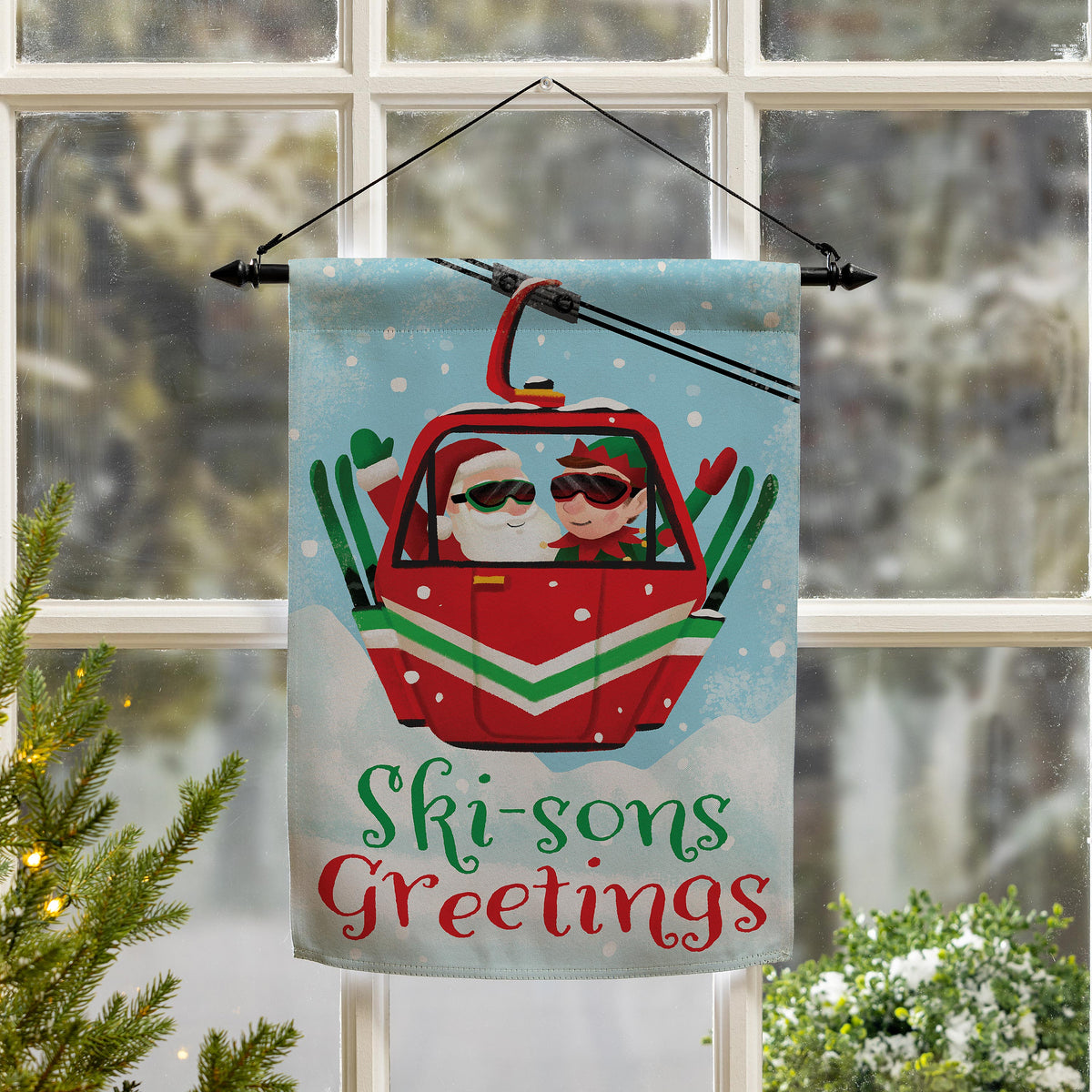 Christmas Skiing Suede Garden Flag Double Sided