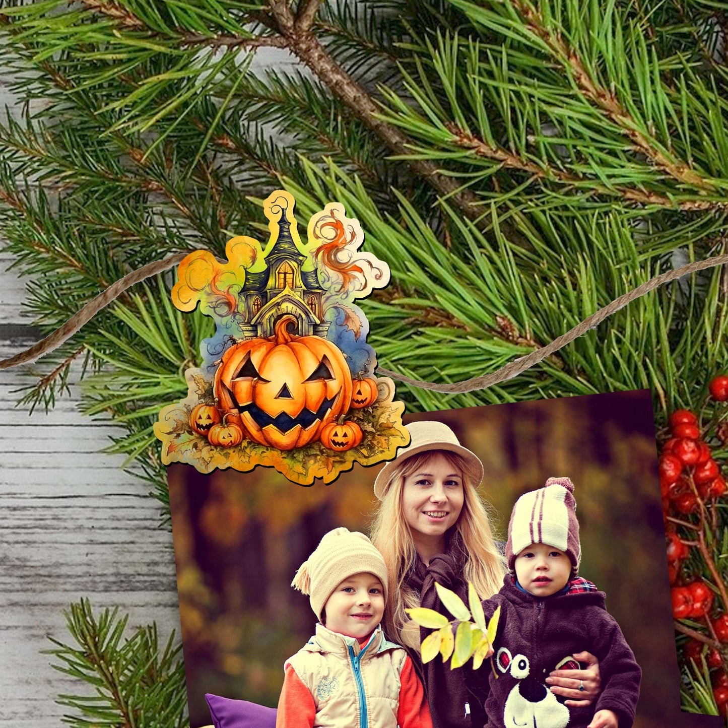 Spooky Houses Clip-On Eco Wood Decorative Ornaments Set of 6 by G. Debrekht - Halloween Decor - 8090007C-S6