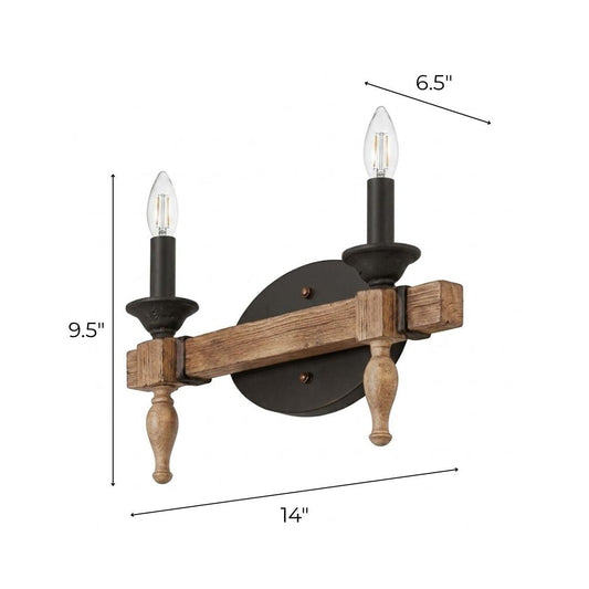 Glenwood 14"W 2-Light Aged Bronze and Distressed Oak Finish Bathroom Vanity Light Fixture