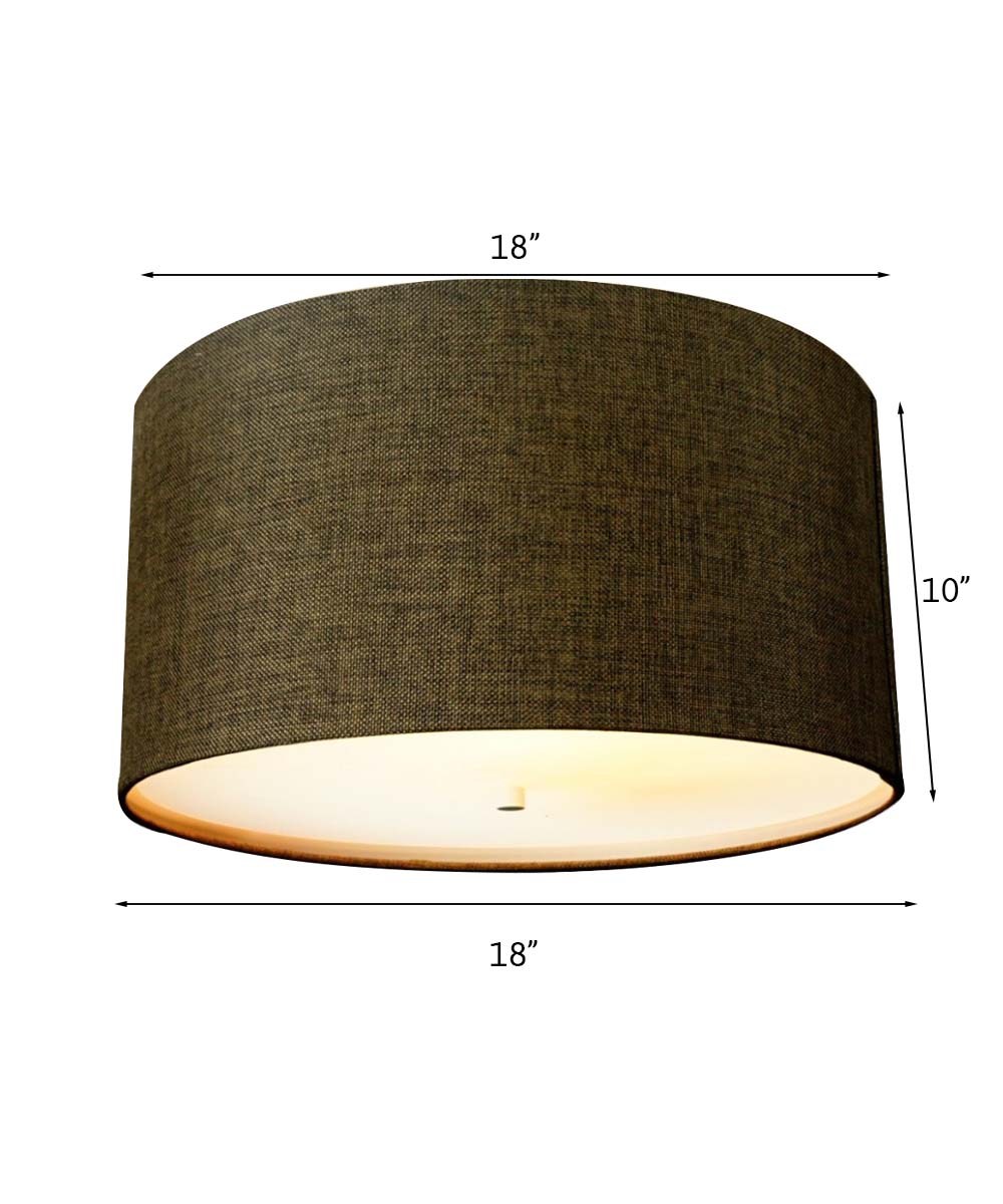 Moderne Flush Mount Conversion Kit 18"w Chocolate Burlap Shallow Drum Lampshade