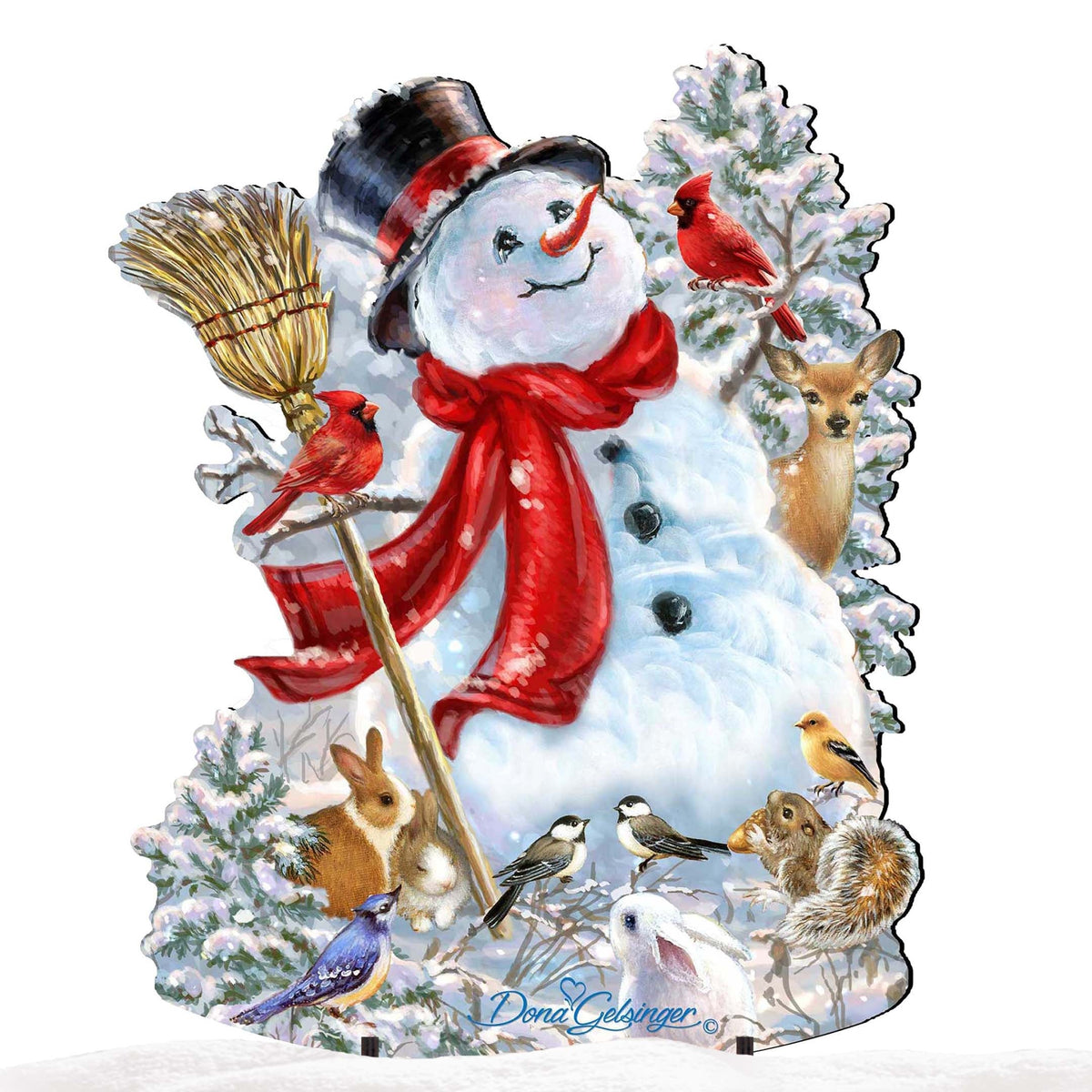Frosty Forest Friends Snowman Christmas Outdoor Scene by D. Gelsinger - Christmas Santa Snowman Decor - 8461026F-1624