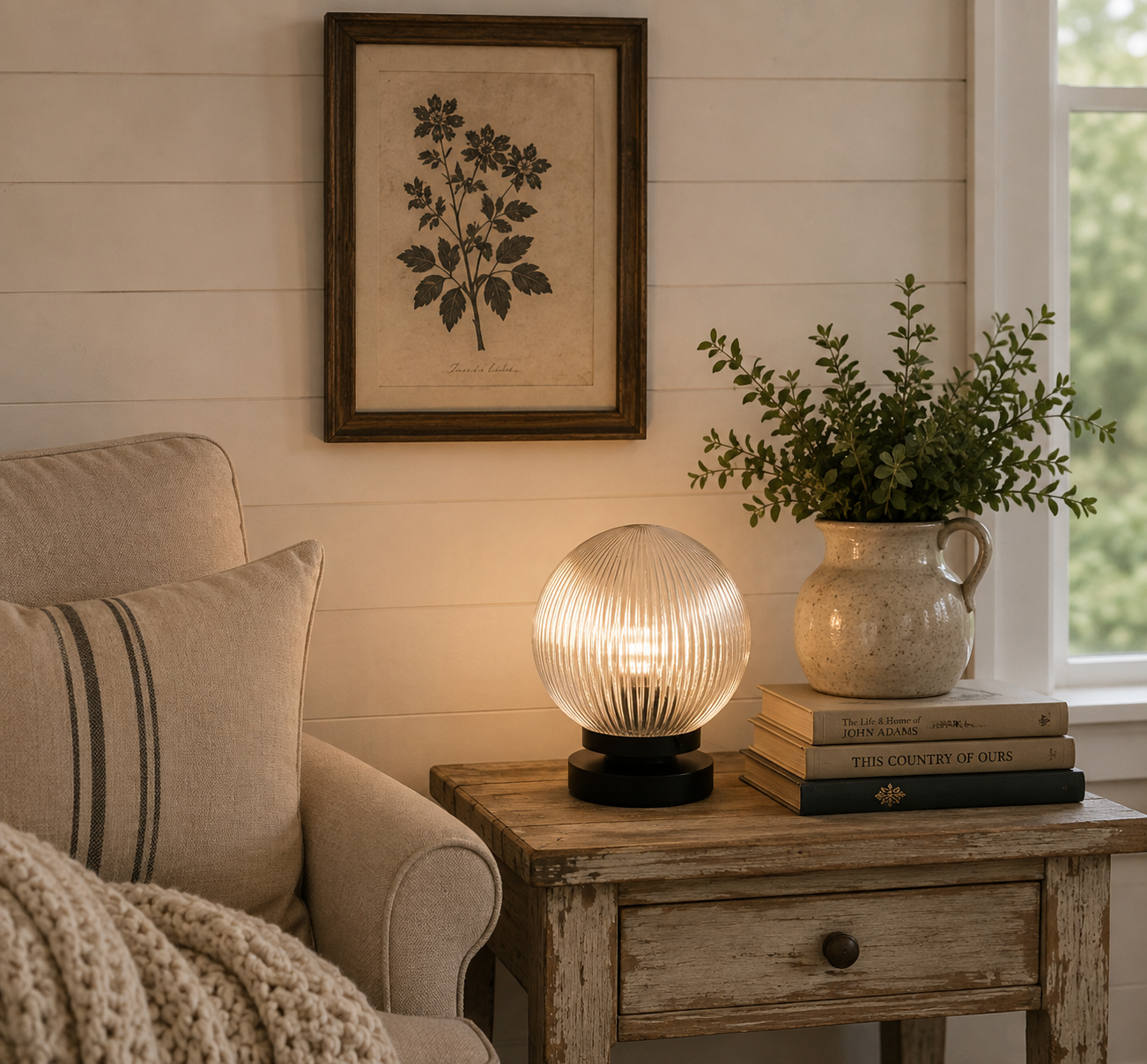 Large Holophane Antique Glass Globe Table Lamp