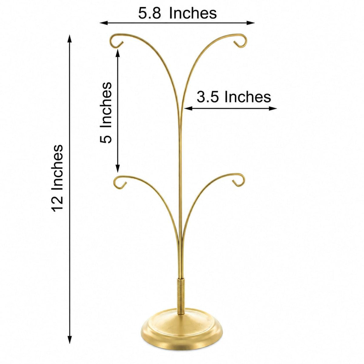 4-Arm Tree Branch Gold Metal Ornament Display Stand 12 Inches
