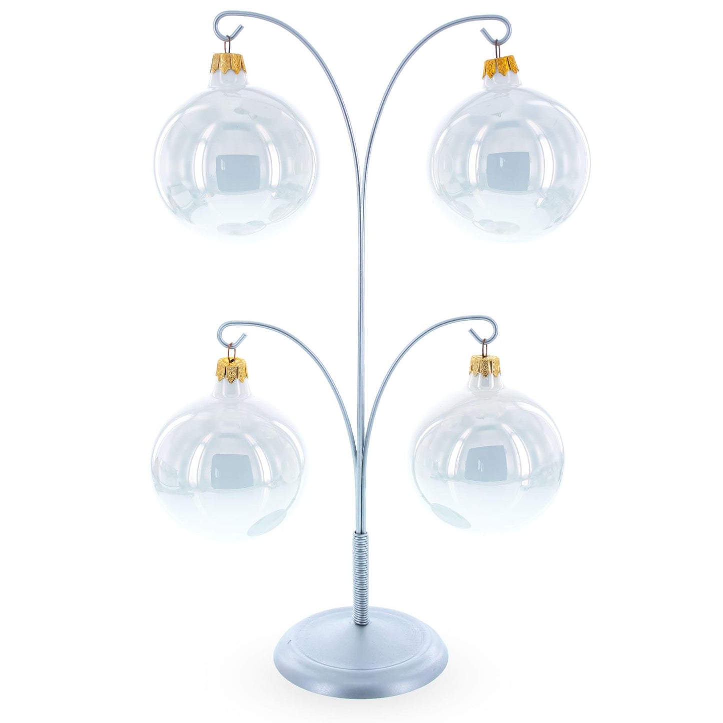 4-Arm Tree Branch Silver Metal Ornament Display Stand 12 Inches