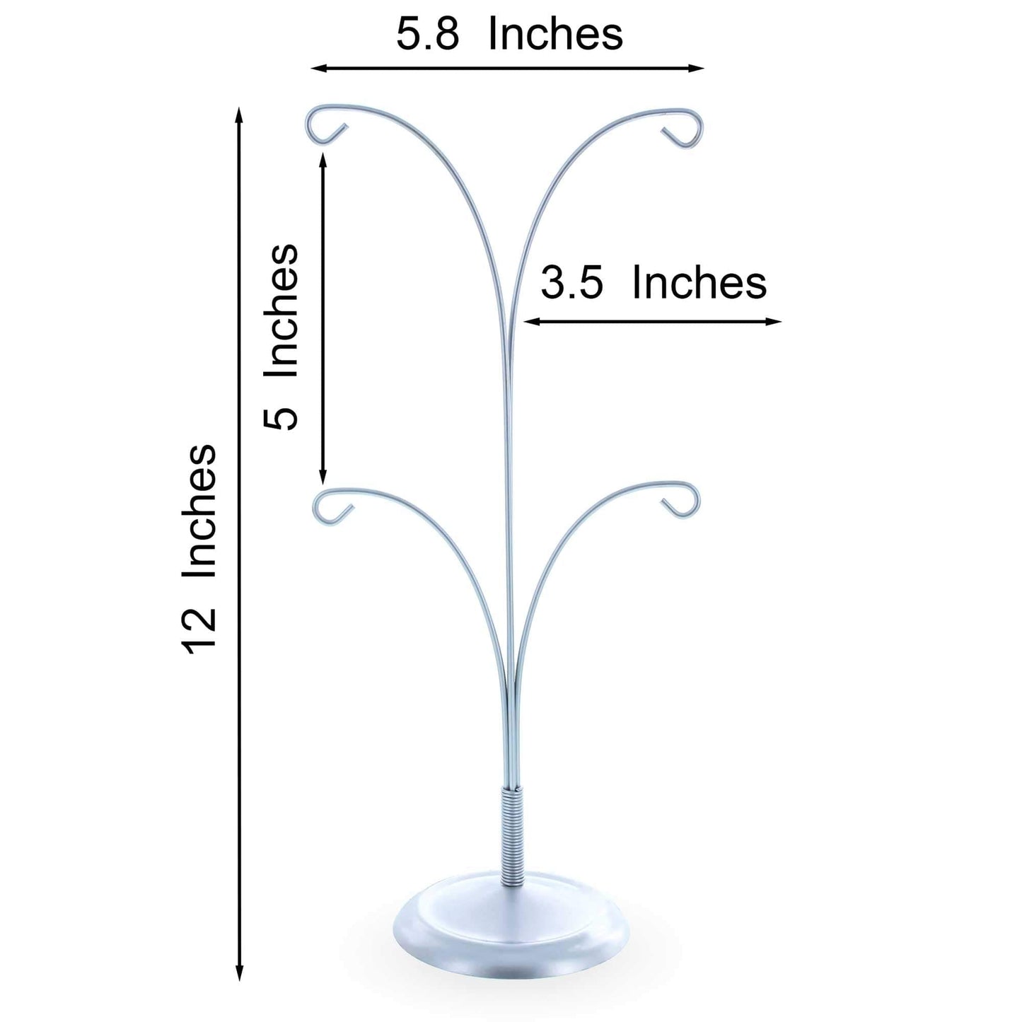 4-Arm Tree Branch Silver Metal Ornament Display Stand 12 Inches