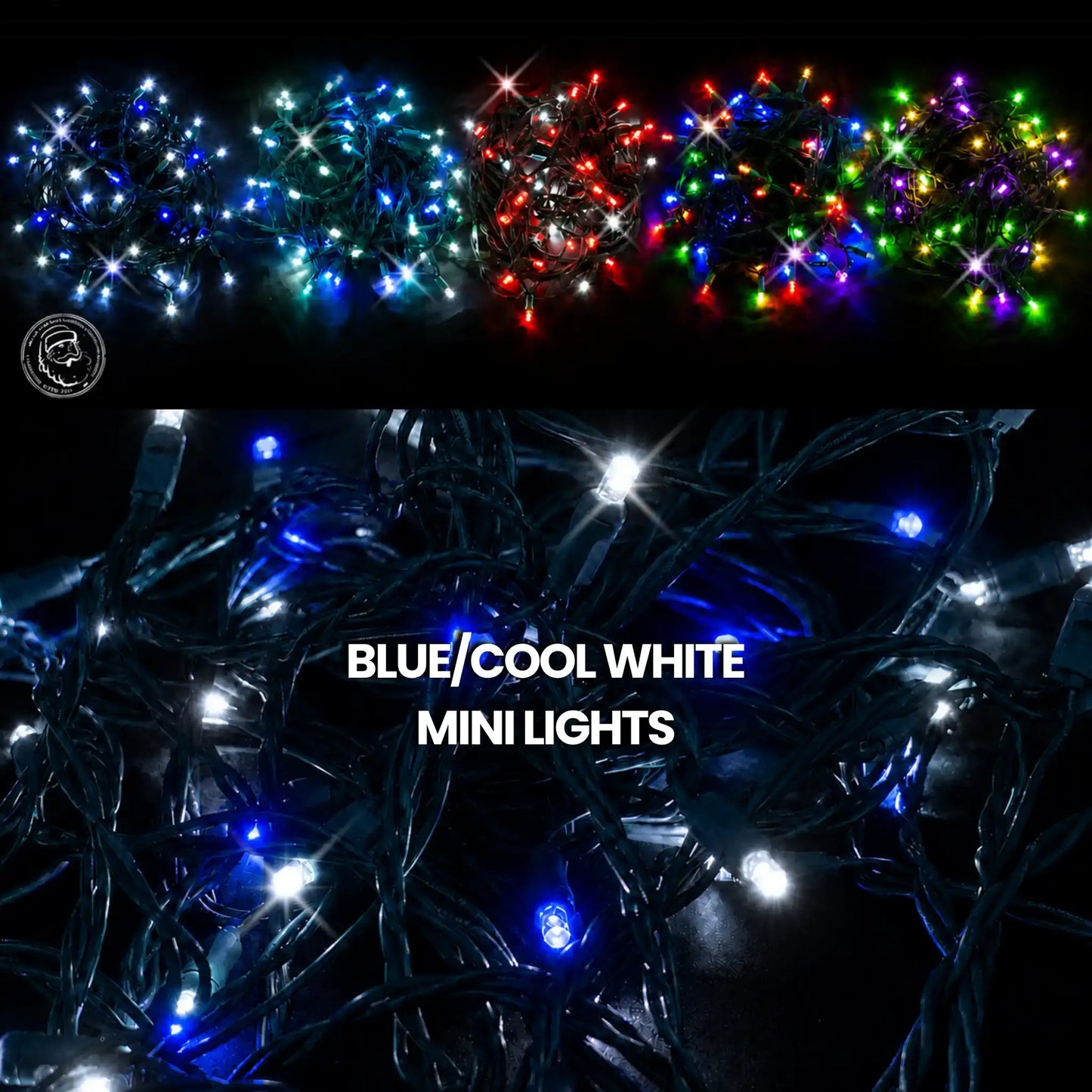 LED Mini Lights 5MM Blue/Cool White Twinkle - 6" Spacing