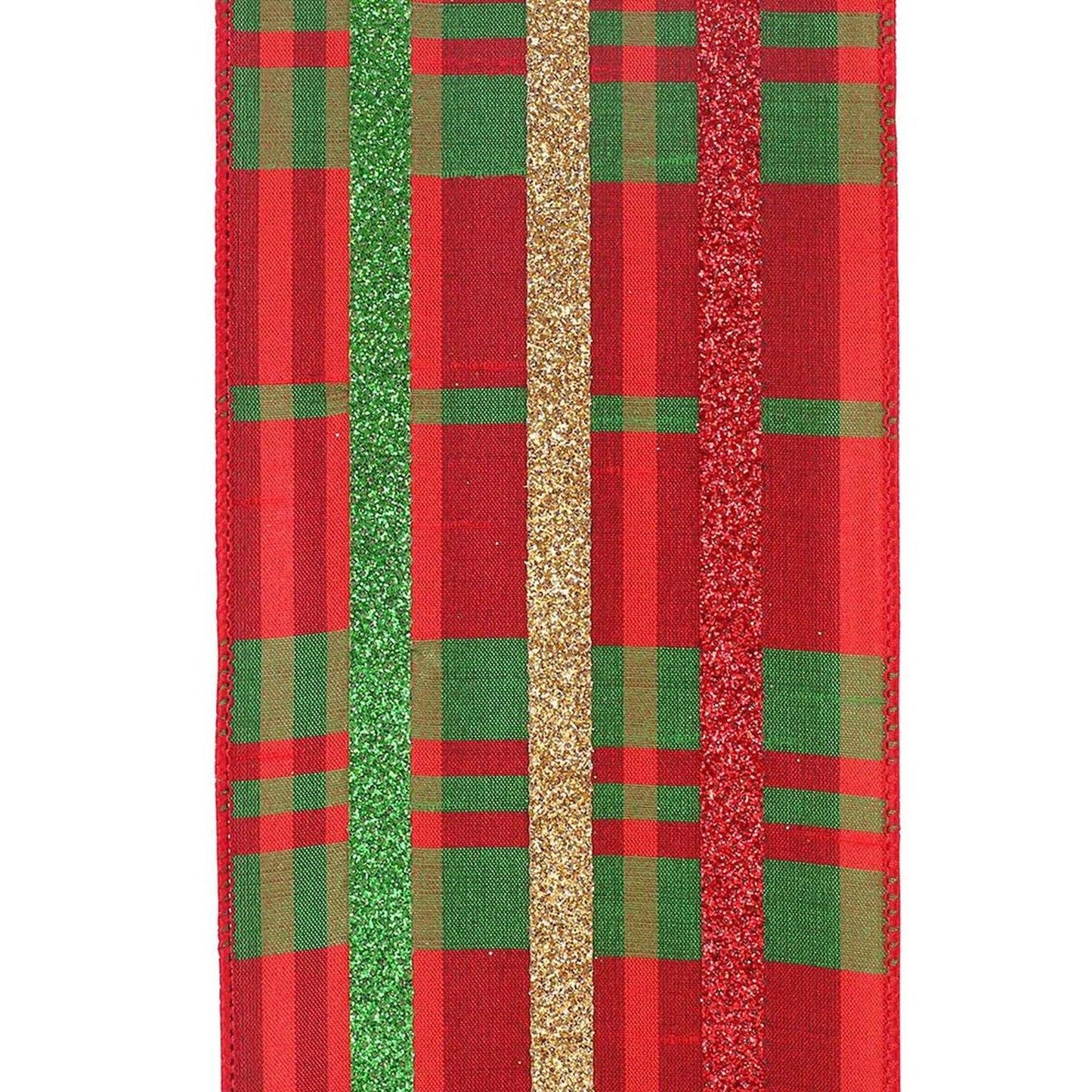 4" Dupioni Plaid Glitter Stripe Ribbon: Multi (10 Yards)