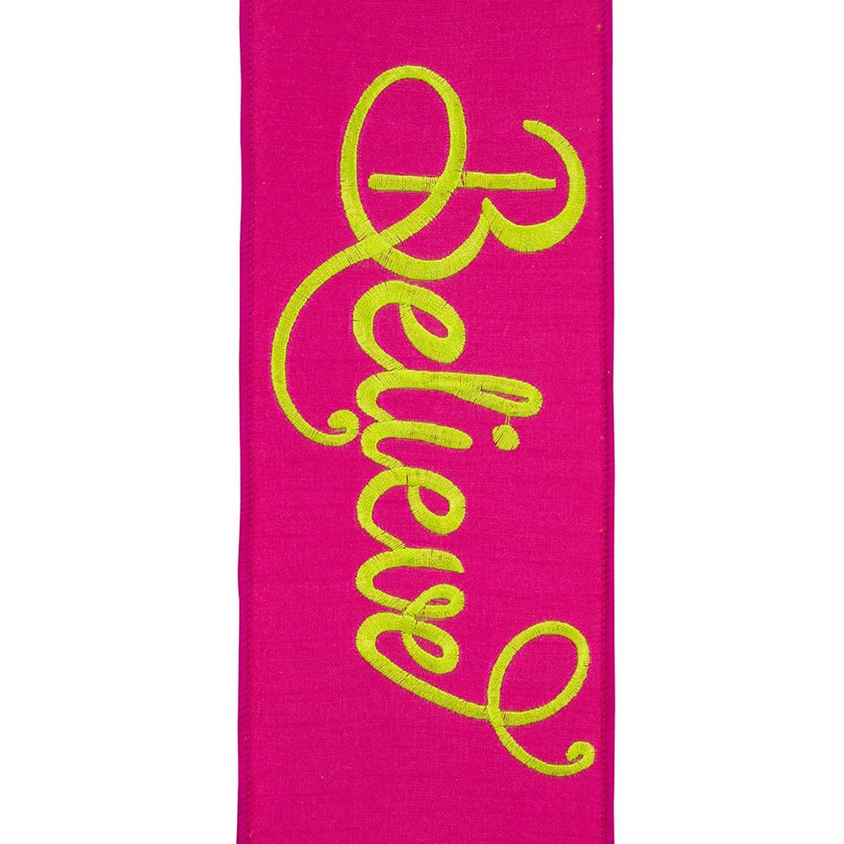 4" Embroidery Believe Ribbon: Hot Pink/Lime Green (5 Yards)