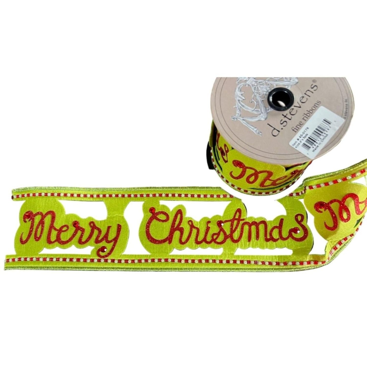4" Glitter Cut Out Ribbon: Lime/Red (5 Yards)