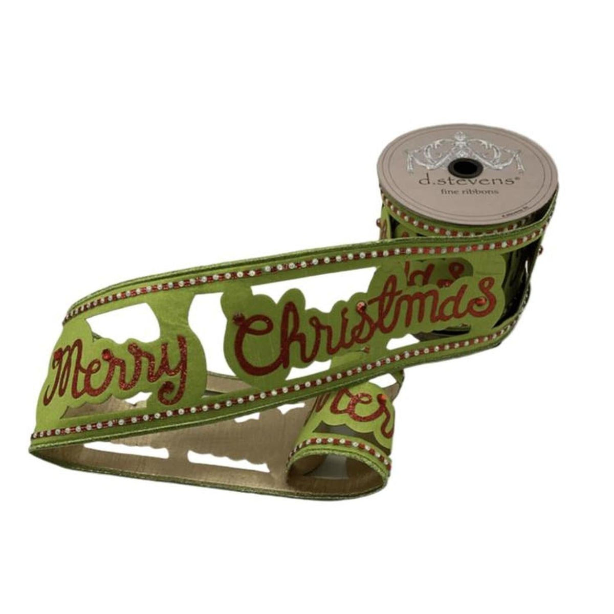 4" Glitter Cut Out Ribbon: Lime/Red (5 Yards)