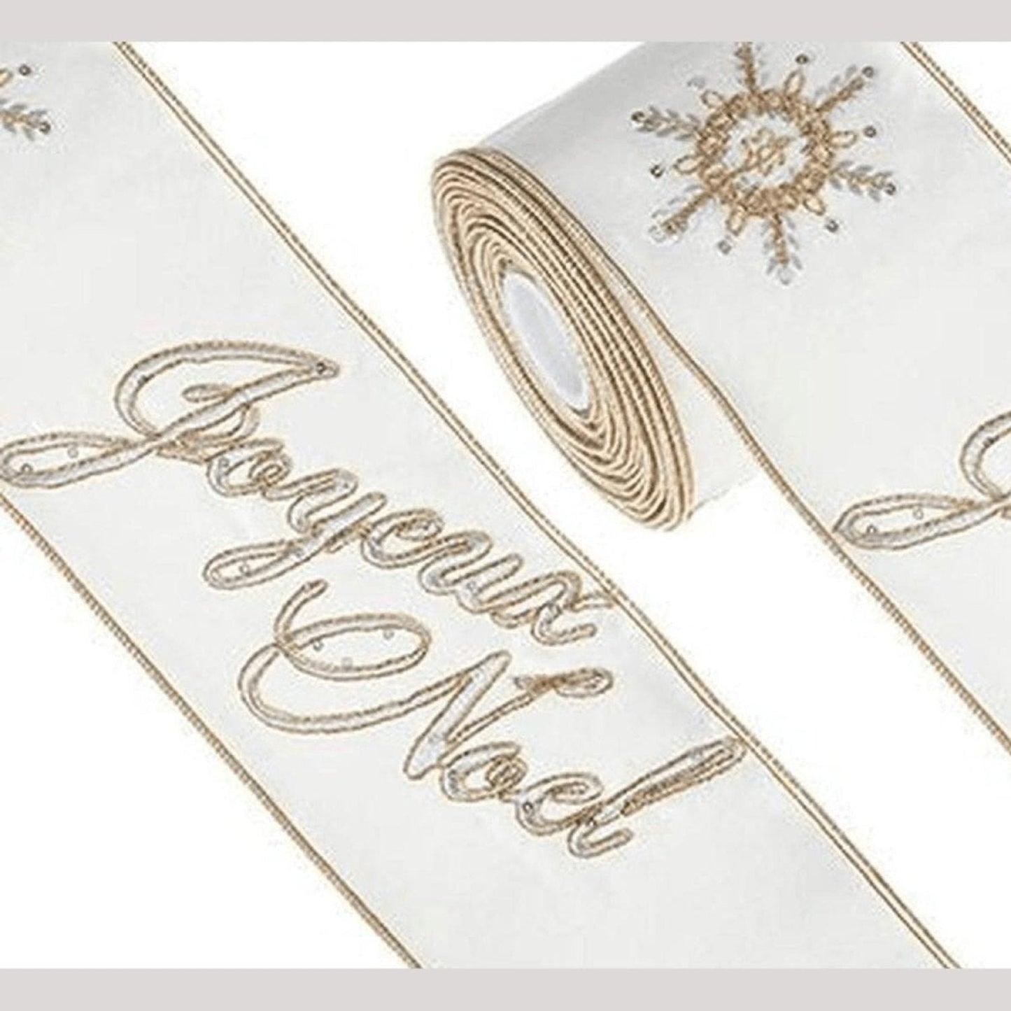 4" Joyeux Noel Embroidered Ribbon (10 Yards)