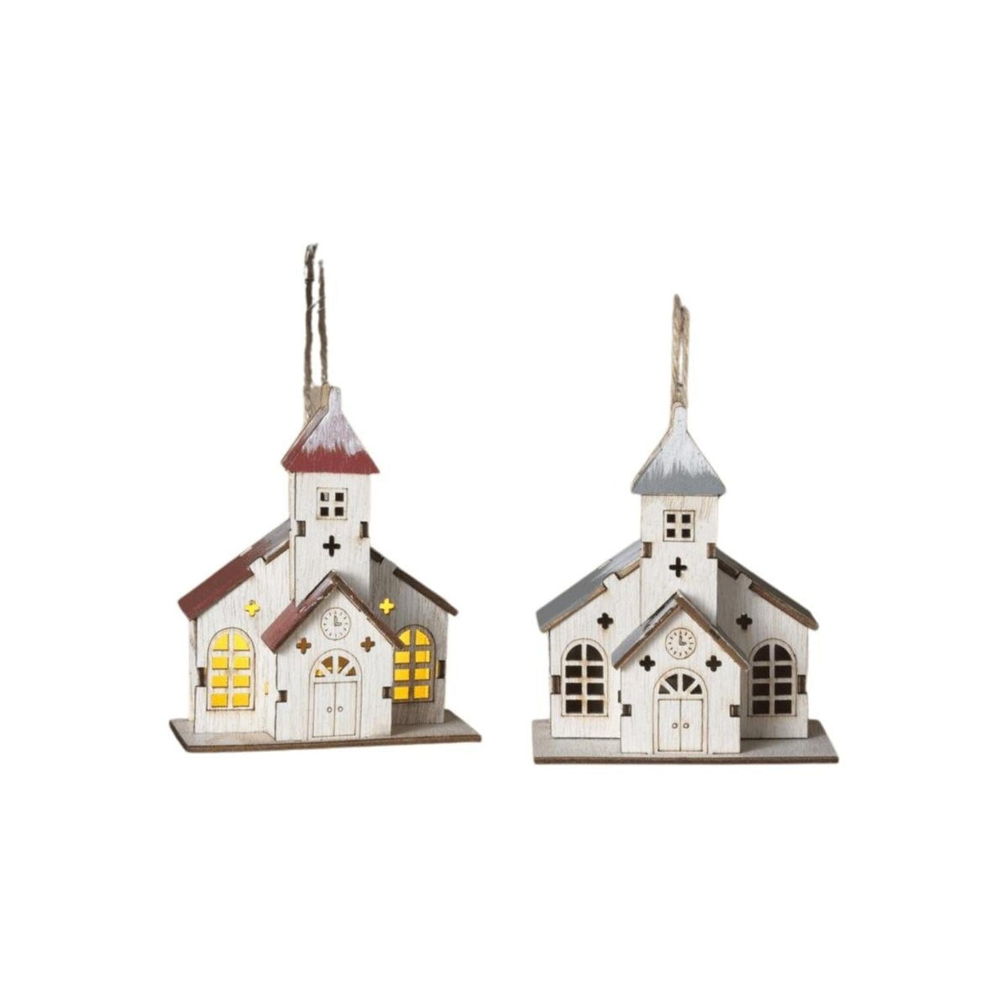4" Lighted Laser Wood Church Ornaments