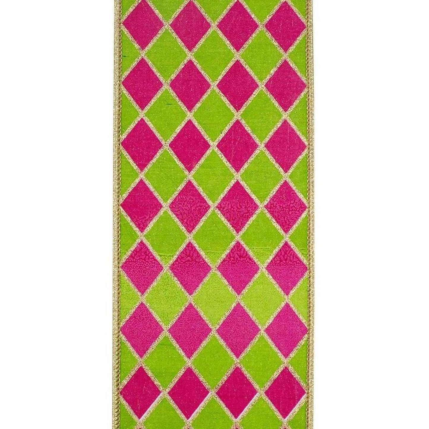 4" Metallic Harlequin Ribbon: Lime/Pink (5 Yards)