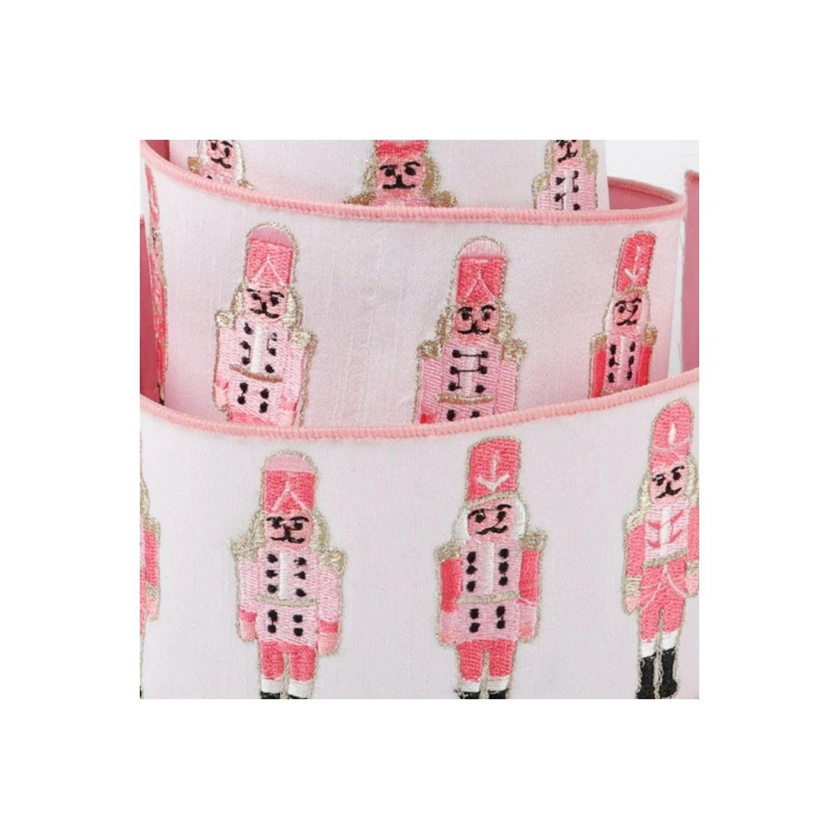 4" Nutcracker Pink Dupion Ribbon: White (5 Yards)
