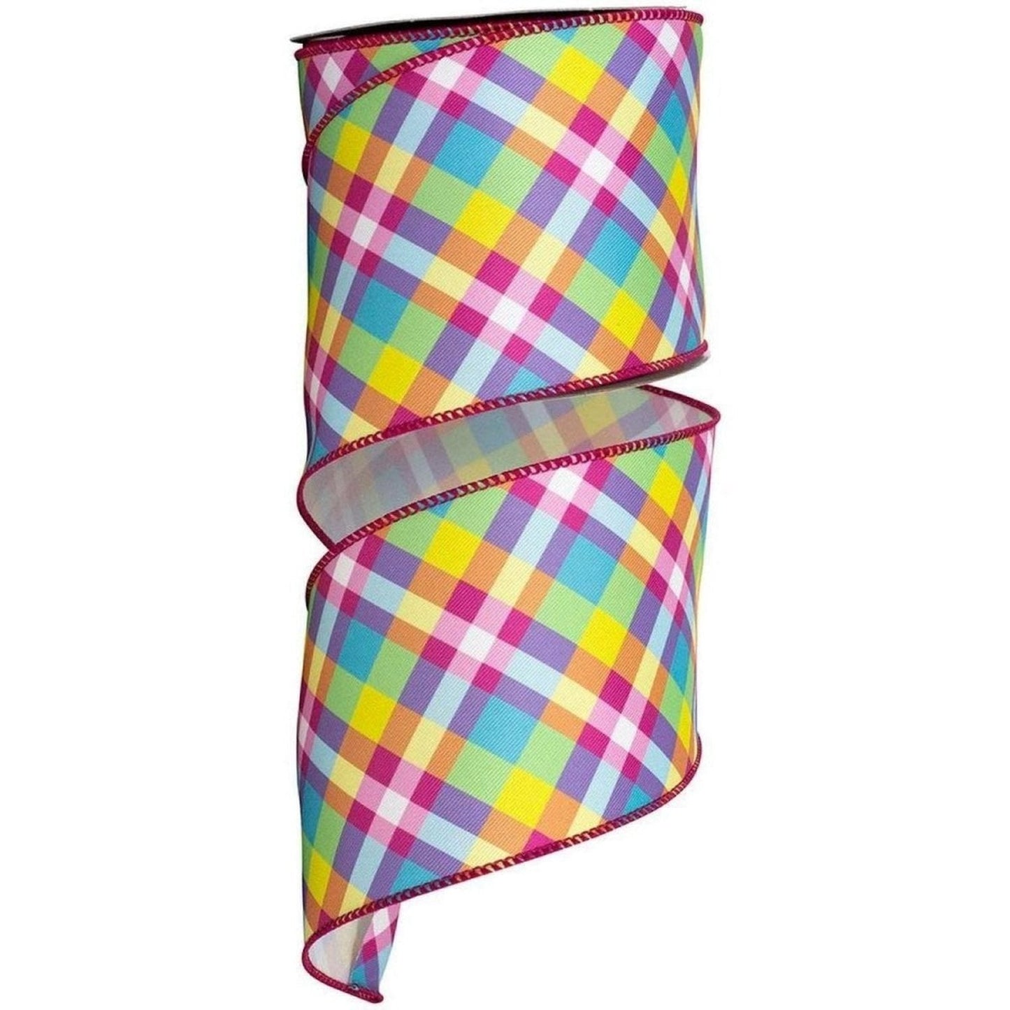 4" Pastel Plaid Diagonal Print Ribbon: Multi (10 Yards)