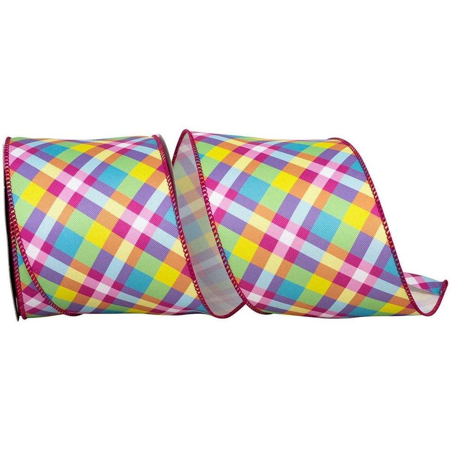 4" Pastel Plaid Diagonal Print Ribbon: Multi (10 Yards)