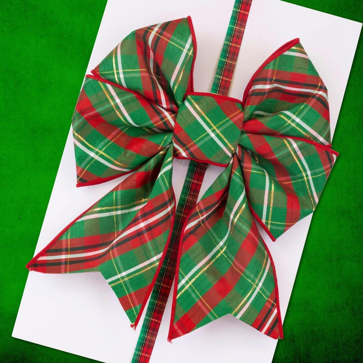 4" Plaid Dupioni Verde Diagonal Ribbon: Red/Green (10 Yards)