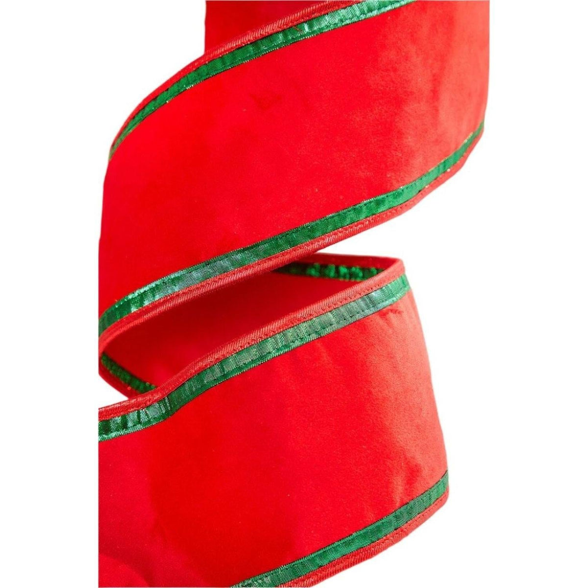 4" Red & Green Piping Velvet Metallic Dupion Ribbon (5 Yards)