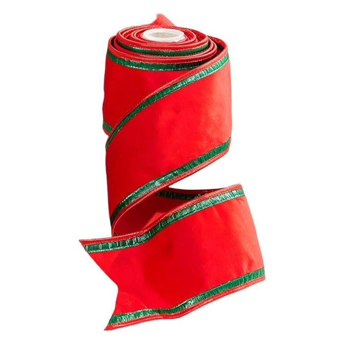 4" Red & Green Piping Velvet Metallic Dupion Ribbon (5 Yards)