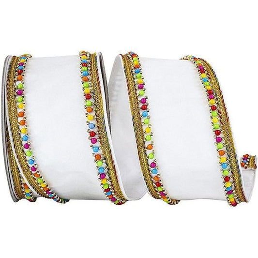 4" Beaded Candy Edge Ribbon: White (5 Yards)
