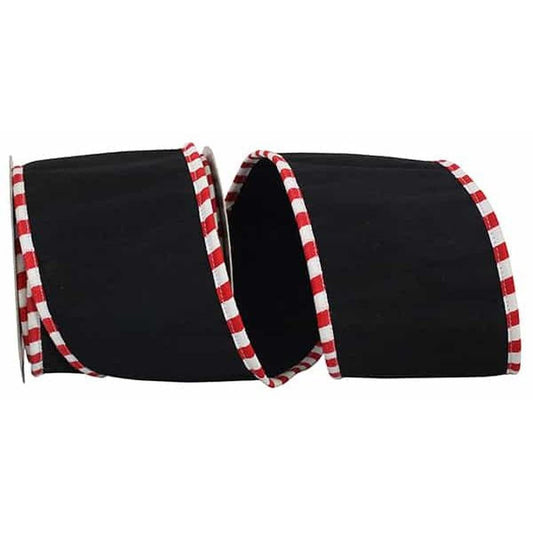 4" Candy Cane Edge Ribbon: Black (5 Yards)