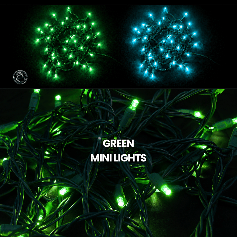 LED Mini Lights 5MM Green Static Green Wire - 6" Spacing