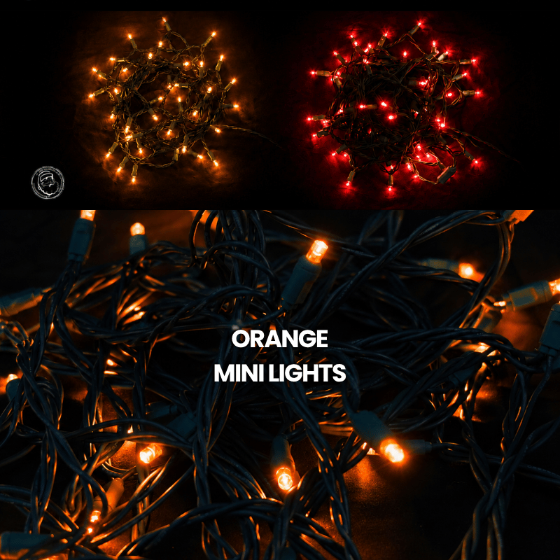 LED Mini Lights 5MM Orange Static Green Wire - 6" Spacing