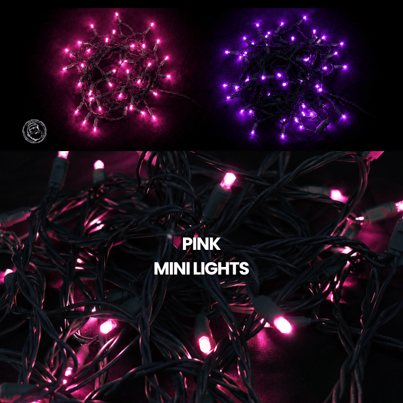LED Mini Lights 5MM Pink Static Green Wire 6" Spacing