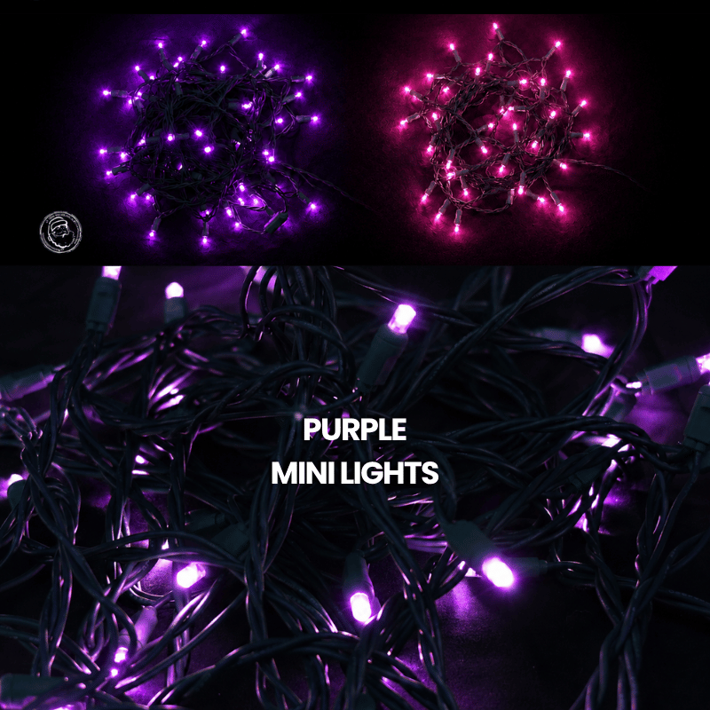 LED Mini Lights 5MM Purple Static Green Wire 6" Spacing
