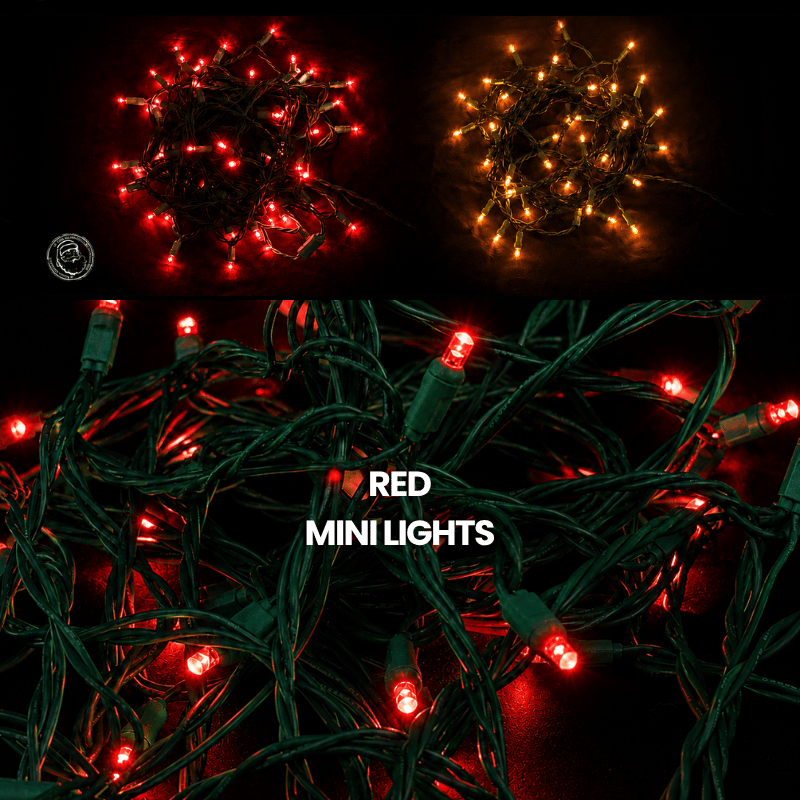 LED Mini Lights 5MM Red Static Green Wire 6" Spacing