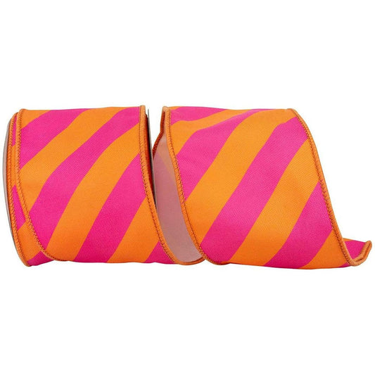 4" Diagonal Stripe Canvas Ribbon: Orange/Fuchsia (10 Yards)