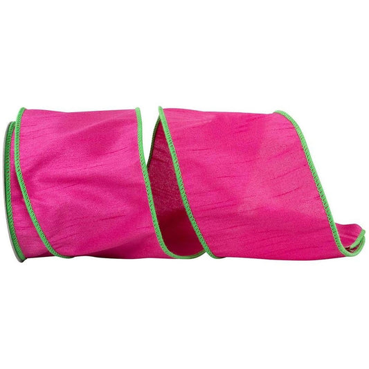 4" Dupioni Color Ribbon: Fuchsia/Lime (10 Yards)