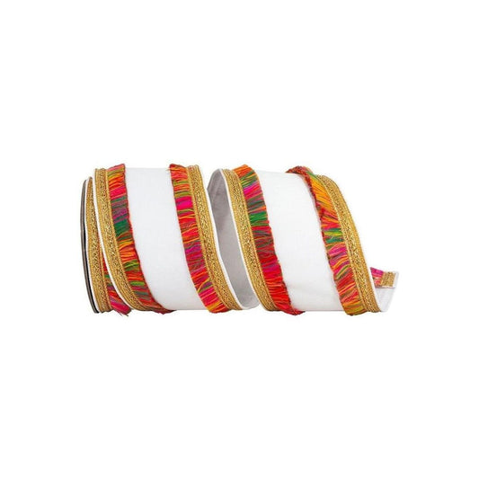 4" Dupioni Multi Fringe Edge Ribbon: White (5 Yards)