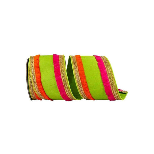 4" Dupioni Trimming Fringe Ribbon: Lime/Orange (5 Yards)