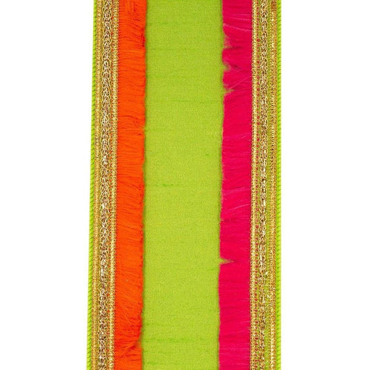 4" Dupioni Trimming Fringe Ribbon: Lime/Orange (5 Yards)