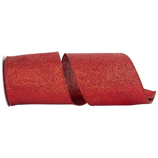 4" Glitter Metallic Shiny Back Ribbon: Red (10 Yards)