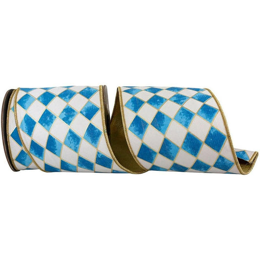 4" Harlequin Diamond Deluxe Ribbon: Cobalt Blue (10 Yards)