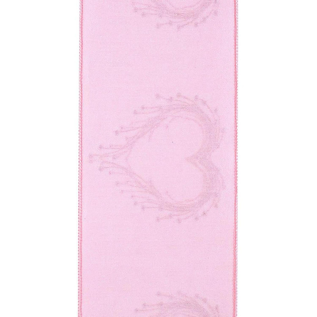 4" Heart Embroidery Dupioni Ribbon: Pink (5 Yards)
